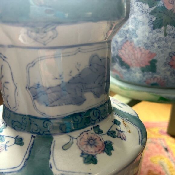 Vintage Asian Vase Decorative Ceramic Oriental Pot Peacock and Poppy Pattern 14" - Picture 5 of 16